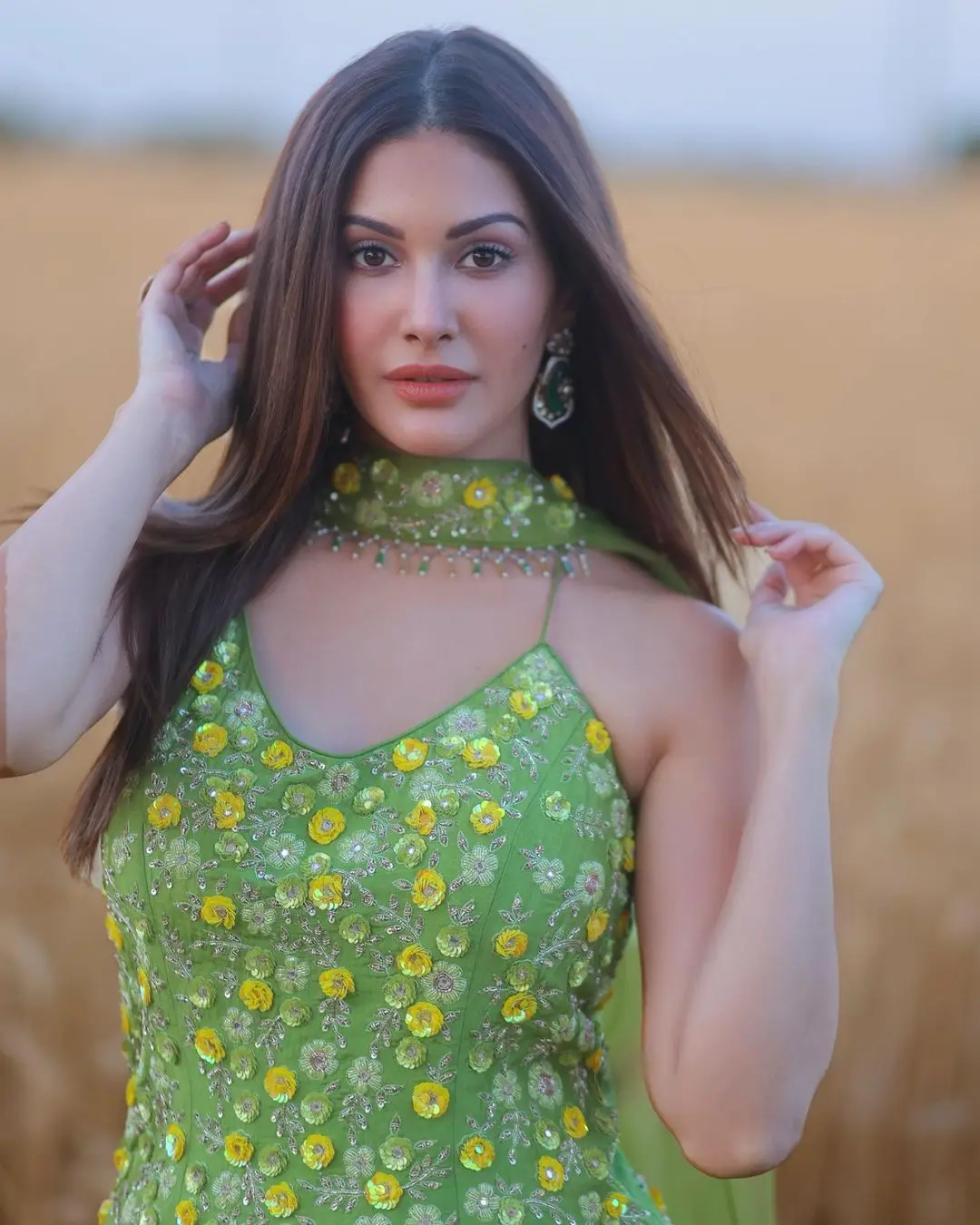 Bollywood Actress Amyra Dastur Stills in Green Dress